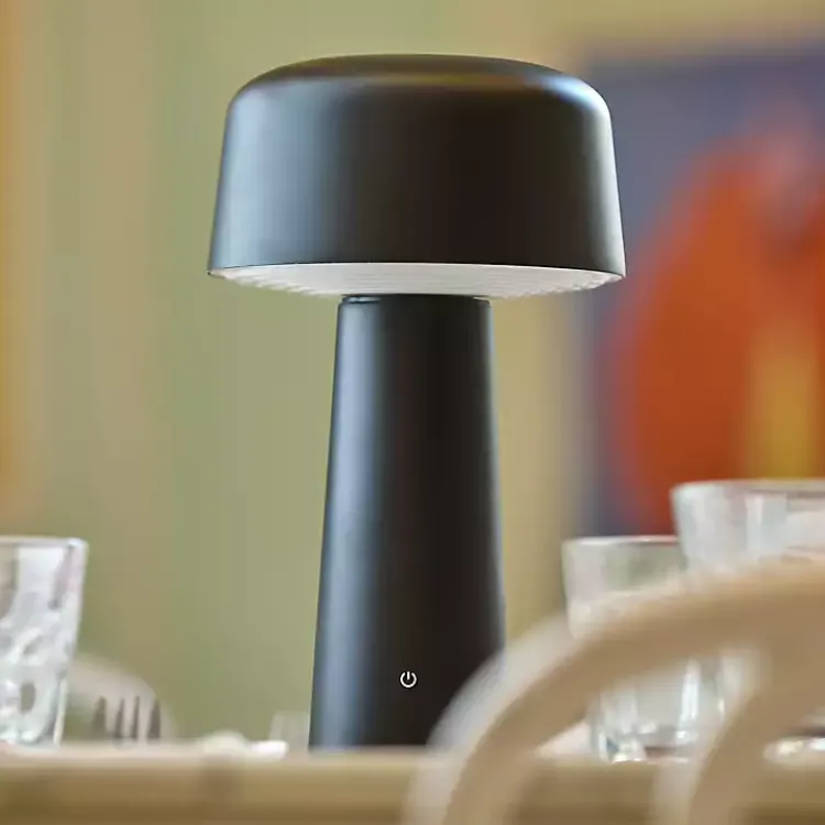 Outdoor Lighting-Kirklands Home Metal Dome Frosted Light Cordless Table Lamp Black