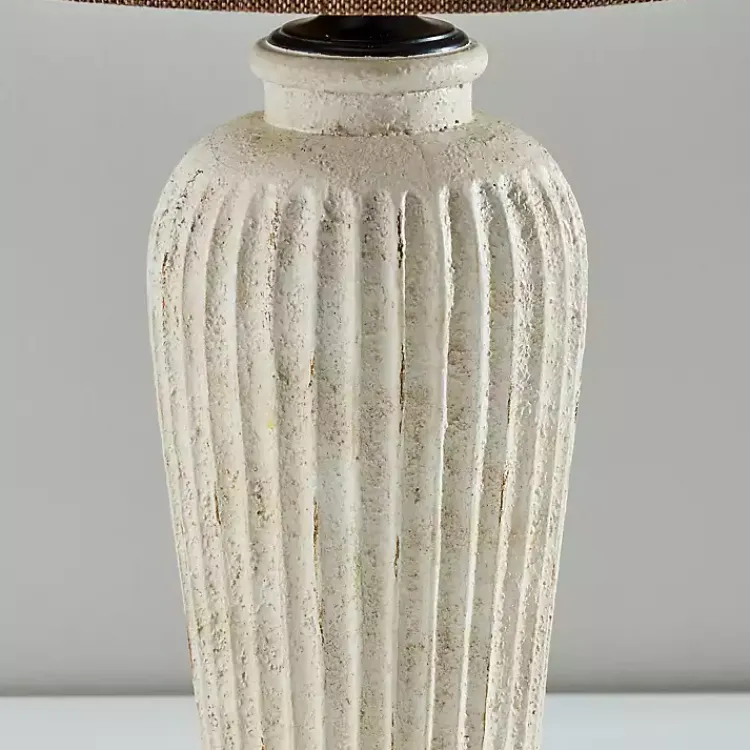 Table Lamps-Kirklands Home Cream Ribbed Ceramic Shade Table Lamp Brown