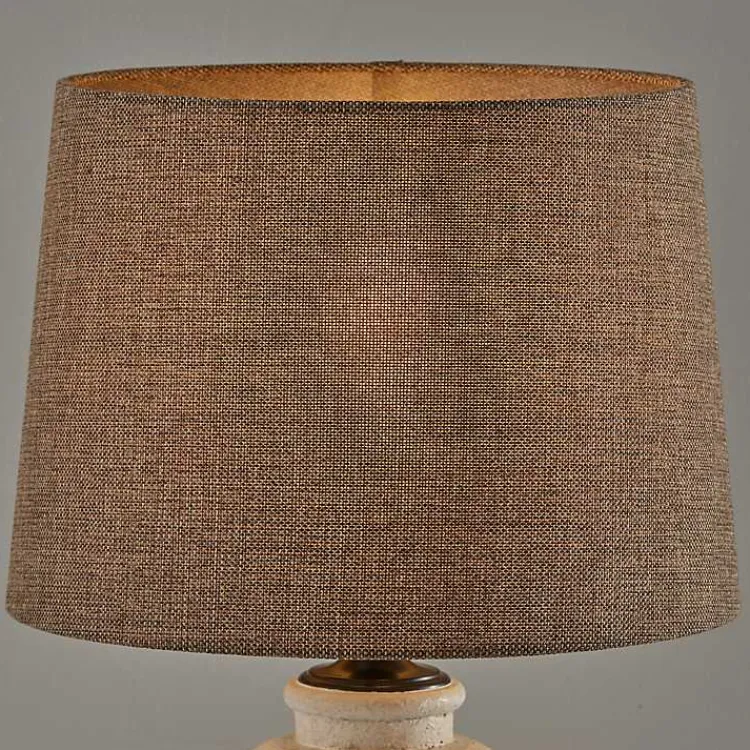 Table Lamps-Kirklands Home Cream Ribbed Ceramic Shade Table Lamp Brown