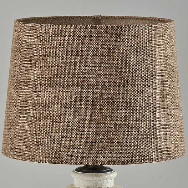 Table Lamps-Kirklands Home Cream Ribbed Ceramic Shade Table Lamp Brown