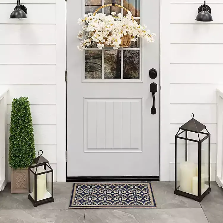 Doormats-Kirklands Home Navy Floral Pattern Doormat