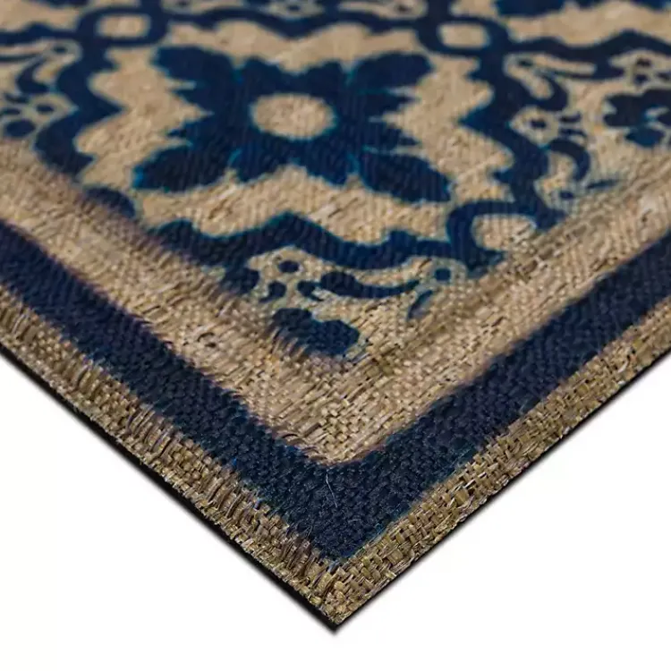 Doormats-Kirklands Home Navy Floral Pattern Doormat