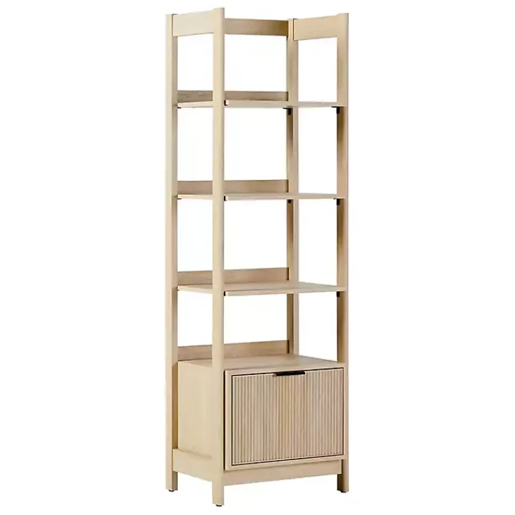 Bookshelves-Kirklands Home Natural Reeded Wood Holmes Narrow Bookcase Tan