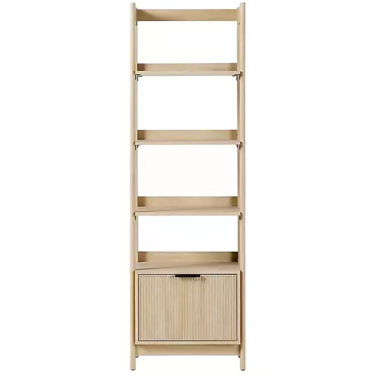 Bookshelves-Kirklands Home Natural Reeded Wood Holmes Narrow Bookcase Tan