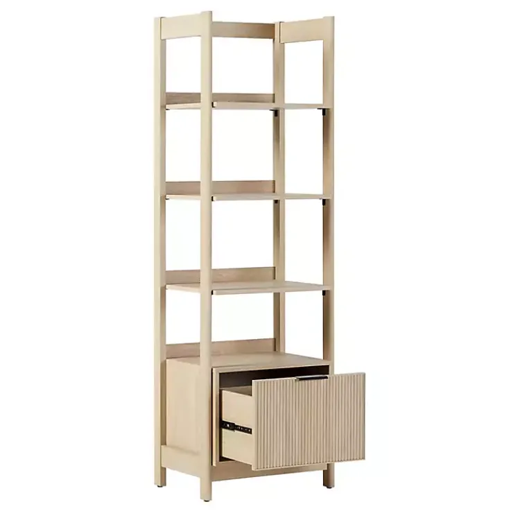 Bookshelves-Kirklands Home Natural Reeded Wood Holmes Narrow Bookcase Tan