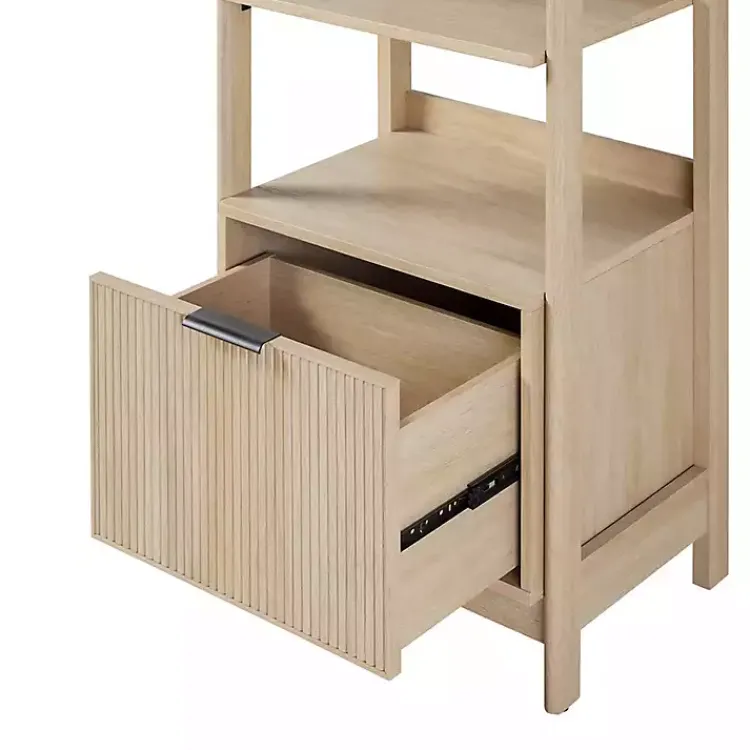 Bookshelves-Kirklands Home Natural Reeded Wood Holmes Narrow Bookcase Tan