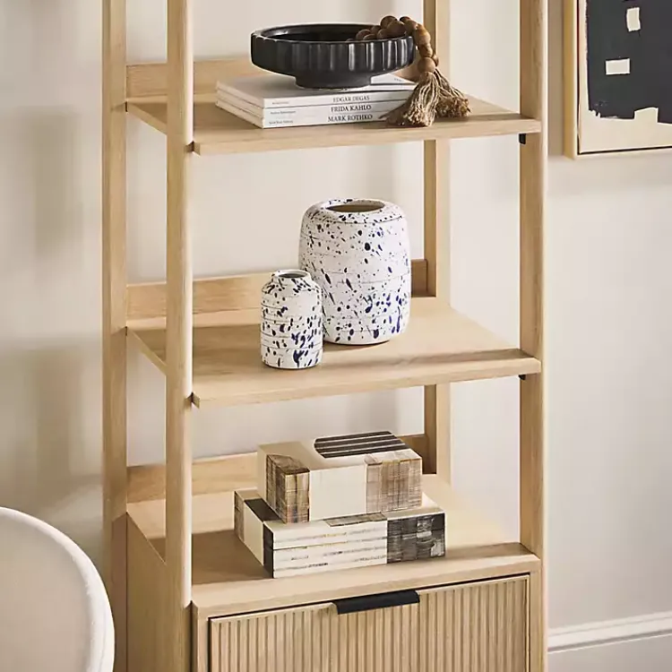 Bookshelves-Kirklands Home Natural Reeded Wood Holmes Narrow Bookcase Tan