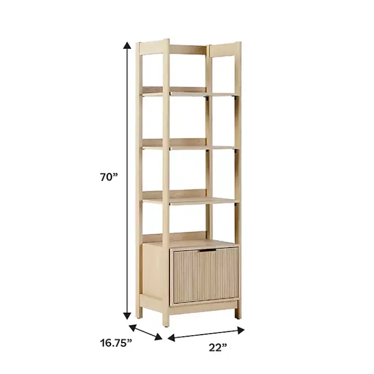 Bookshelves-Kirklands Home Natural Reeded Wood Holmes Narrow Bookcase Tan