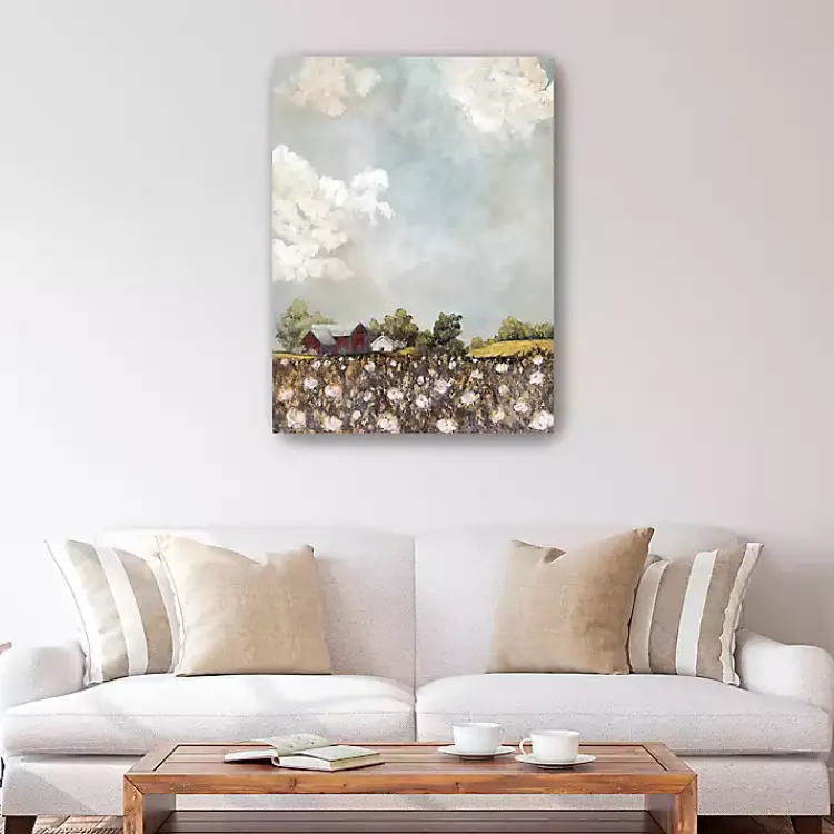 Canvas Art-Kirklands Home Red Barn and Field of Flowers Canvas Art Print Multicolor