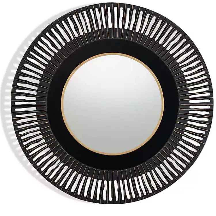 Decorative Mirrors-Kirklands Home Round Cantara Black Metal Wall Mirror