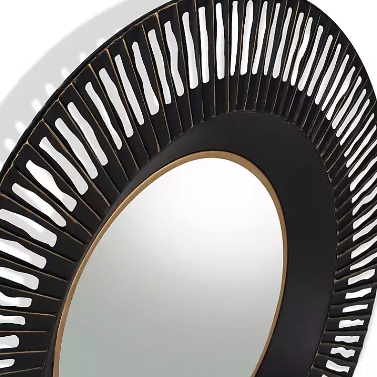 Decorative Mirrors-Kirklands Home Round Cantara Black Metal Wall Mirror