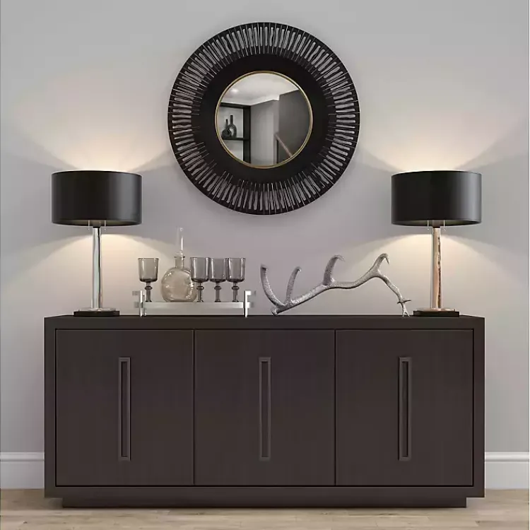 Decorative Mirrors-Kirklands Home Round Cantara Black Metal Wall Mirror