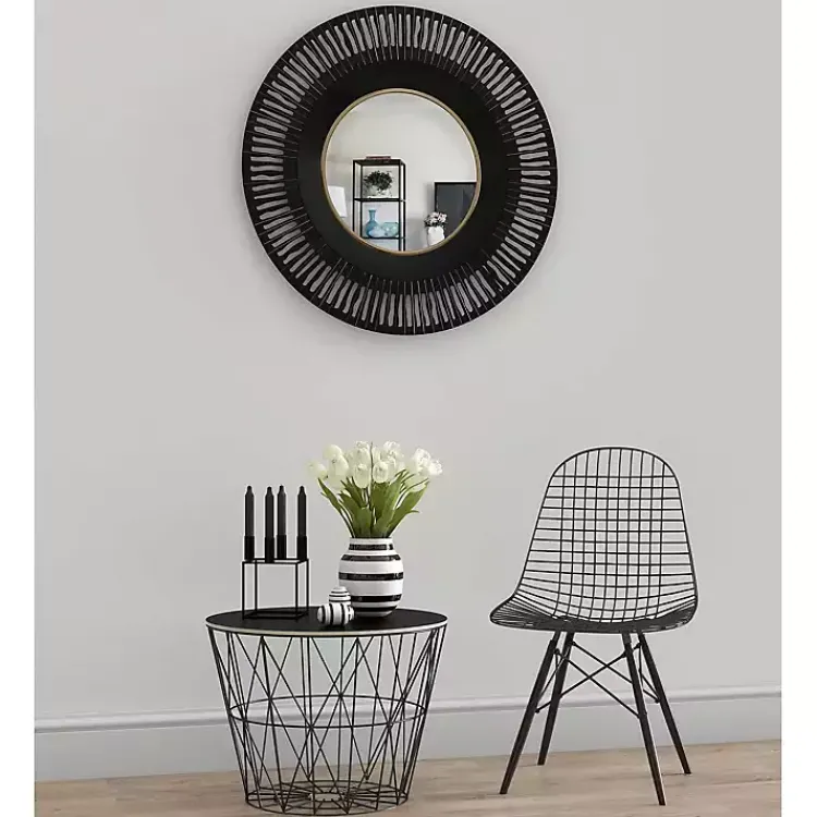 Decorative Mirrors-Kirklands Home Round Cantara Black Metal Wall Mirror