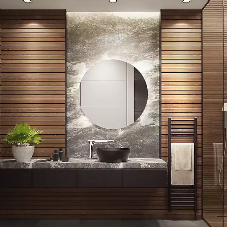 Decorative Mirrors-Kirklands Home Round Ashden LED Wall Mirror