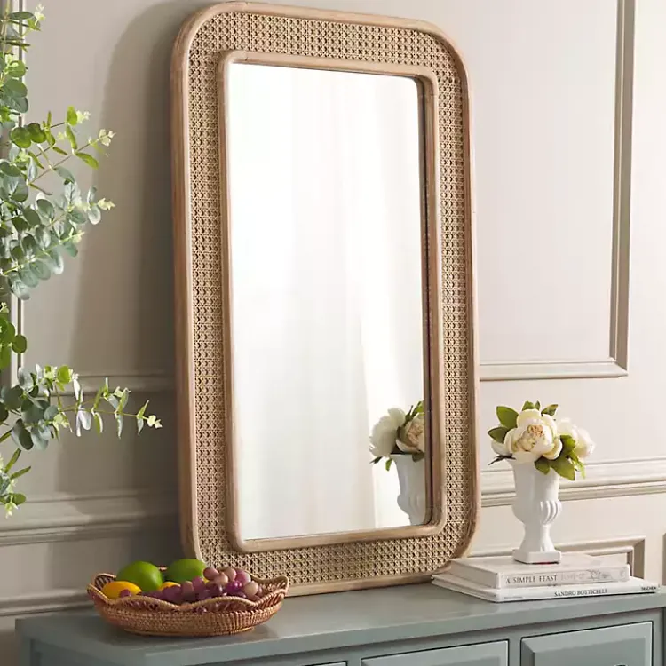 Decorative Mirrors-Kirklands Home Natural Wood and Rattan Alessa Wall Mirror