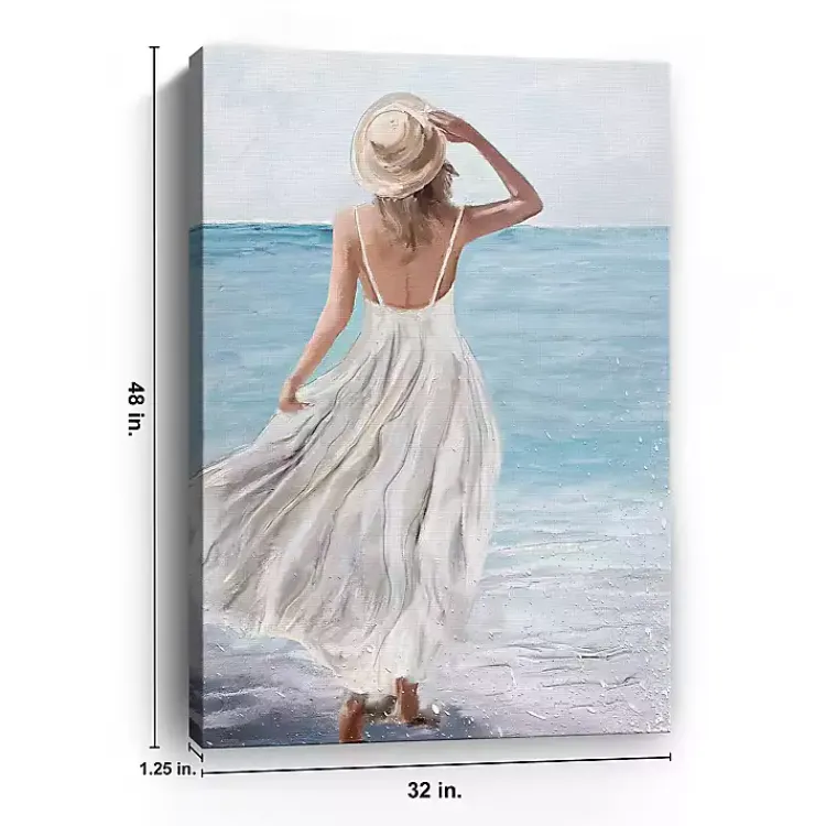 Canvas Art-Kirklands Home Coastal Woman in White Canvas Art Print, 32x48 in.