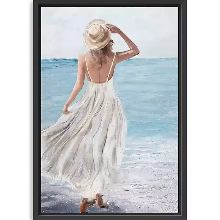 Canvas Art-Kirklands Home Coastal Woman in White Framed Canvas Art Print