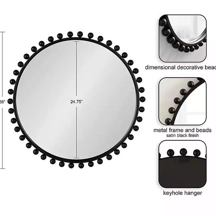 Decorative Mirrors-Kirklands Home Round Black Beaded Metal Wall Mirror