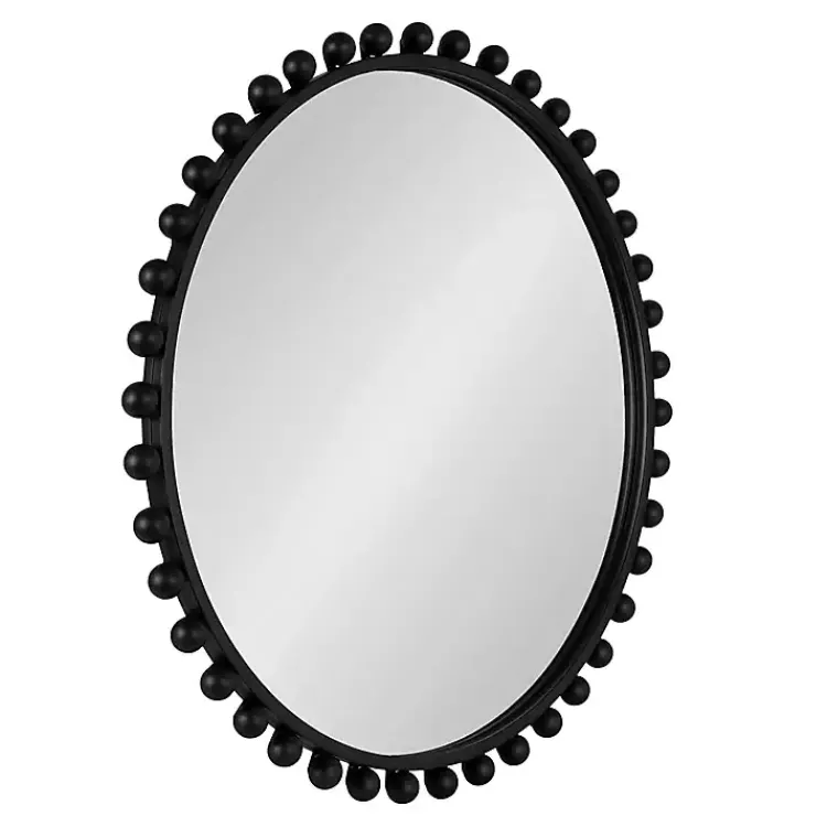 Decorative Mirrors-Kirklands Home Round Black Beaded Metal Wall Mirror
