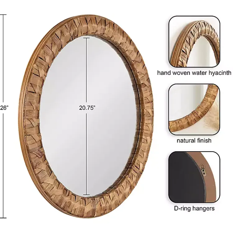 Decorative Mirrors-Kirklands Home Round Natural Woven Water Hyacinth Wall Mirror