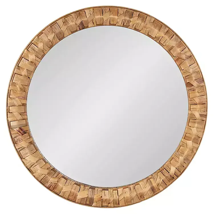 Decorative Mirrors-Kirklands Home Round Natural Woven Water Hyacinth Wall Mirror