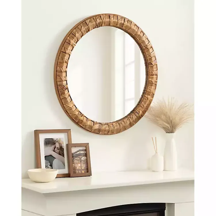 Decorative Mirrors-Kirklands Home Round Natural Woven Water Hyacinth Wall Mirror
