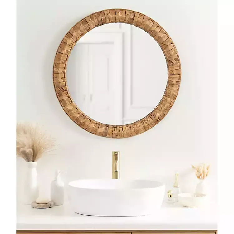 Decorative Mirrors-Kirklands Home Round Natural Woven Water Hyacinth Wall Mirror