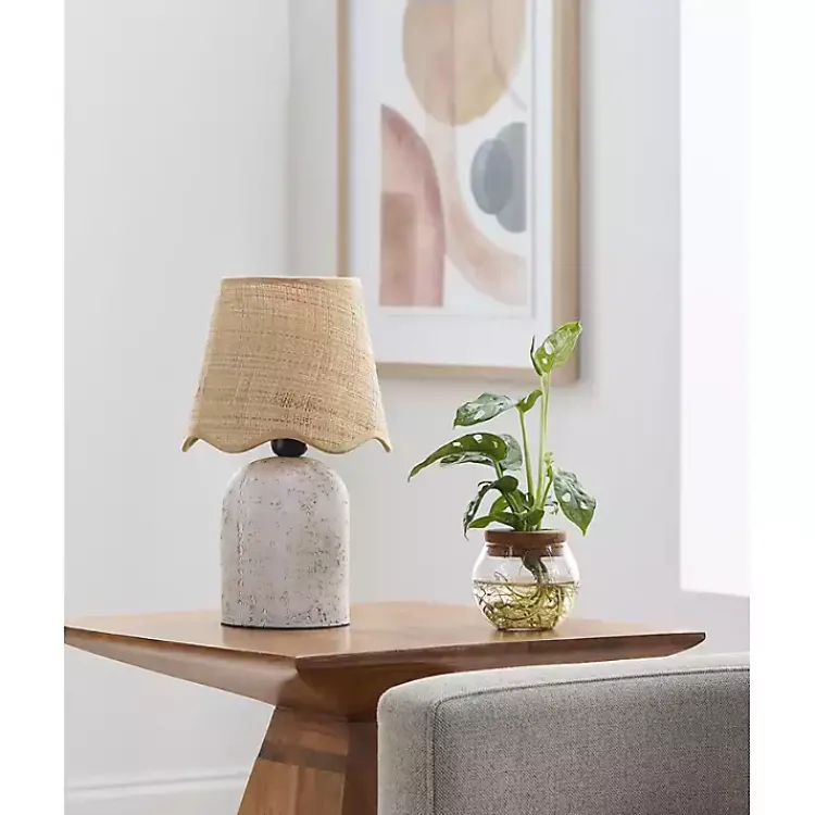 Table Lamps-Kirklands Home Faux Stone Table Lamp with Scalloped Shade White