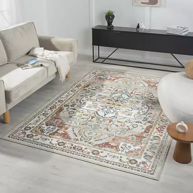 Area Rugs-Kirklands Home Medallion Rust Area Rug, 5x7 Ivory