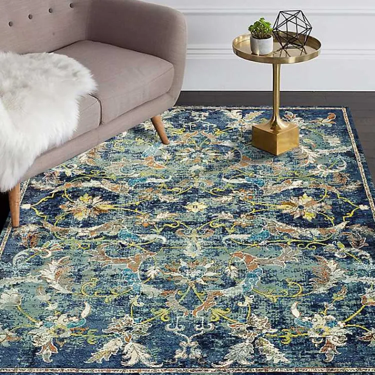 Area Rugs-Kirklands Home Navy Faded Floral Area Rug, 8x10