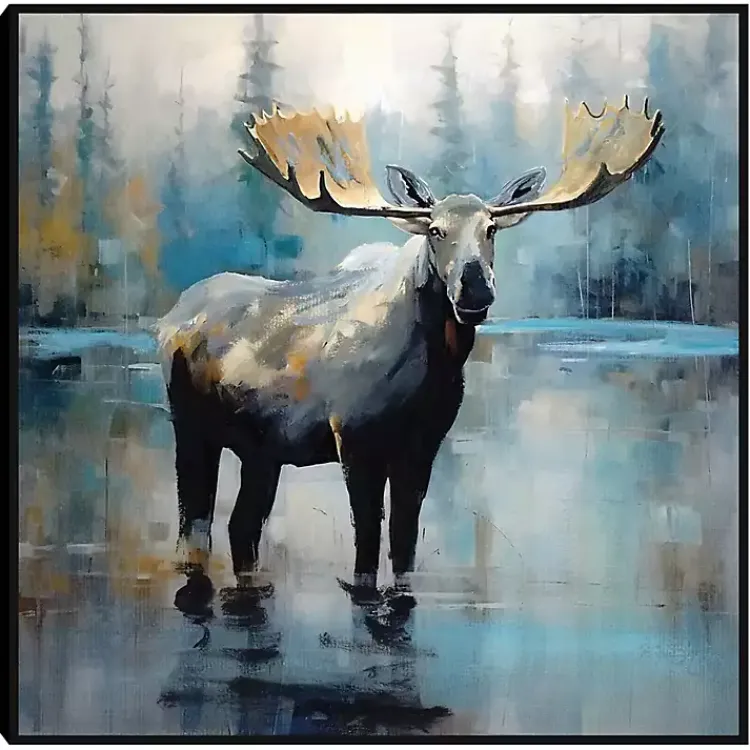 Canvas Art-Kirklands Home Blue Moody Moose Framed Canvas Art Print