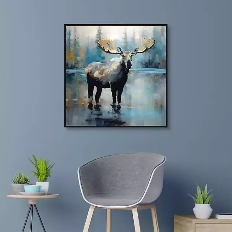 Canvas Art-Kirklands Home Blue Moody Moose Framed Canvas Art Print