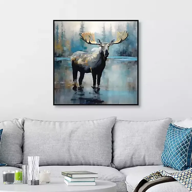 Canvas Art-Kirklands Home Blue Moody Moose Framed Canvas Art Print