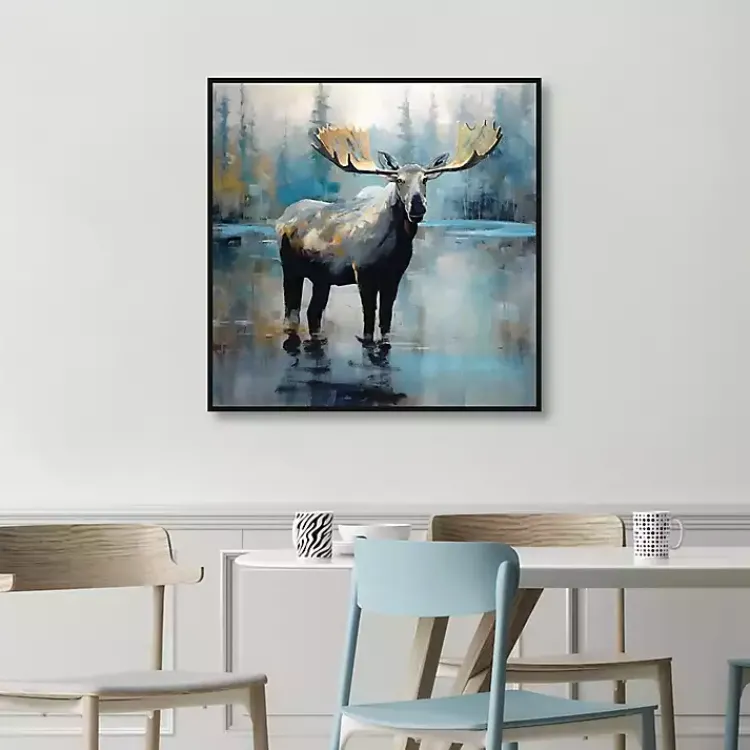 Canvas Art-Kirklands Home Blue Moody Moose Framed Canvas Art Print