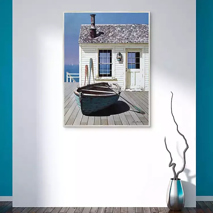 Canvas Art-Kirklands Home Blue Boat on Deck Framed Canvas Art Print