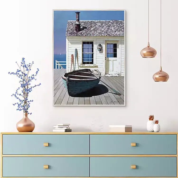 Canvas Art-Kirklands Home Blue Boat on Deck Framed Canvas Art Print