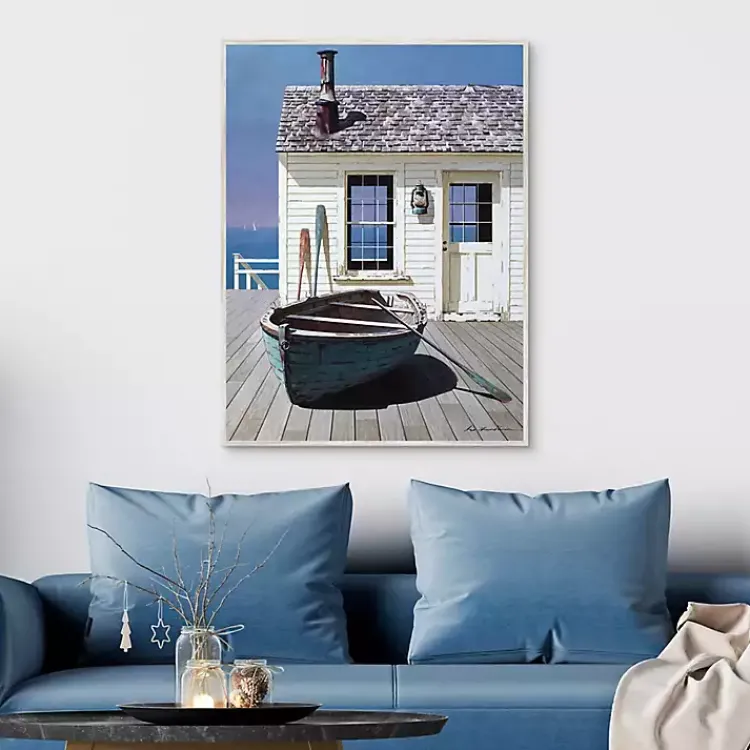Canvas Art-Kirklands Home Blue Boat on Deck Framed Canvas Art Print