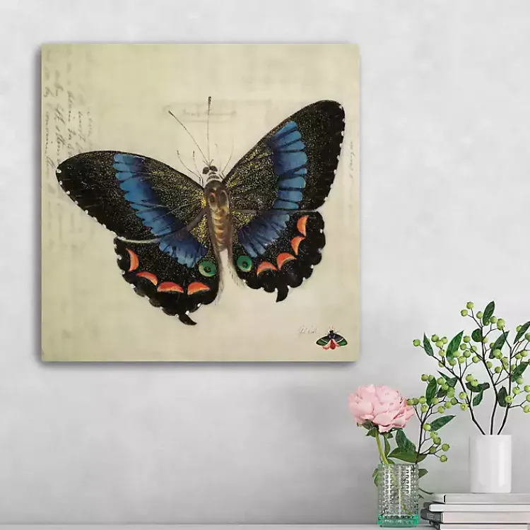 Canvas Art-Kirklands Home Blue Vintage Butterfly Canvas Art Print