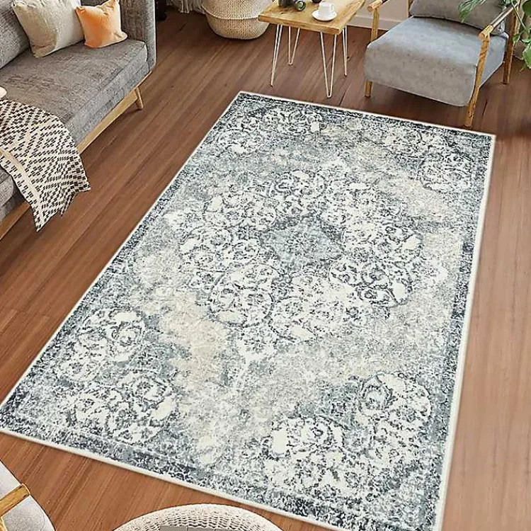 Area Rugs-Kirklands Home Cholet Ivory Blue Medallion Area Rug, 7x9
