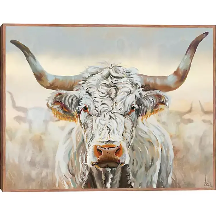 Canvas Art-Kirklands Home Longhorn Framed Canvas Art Print White