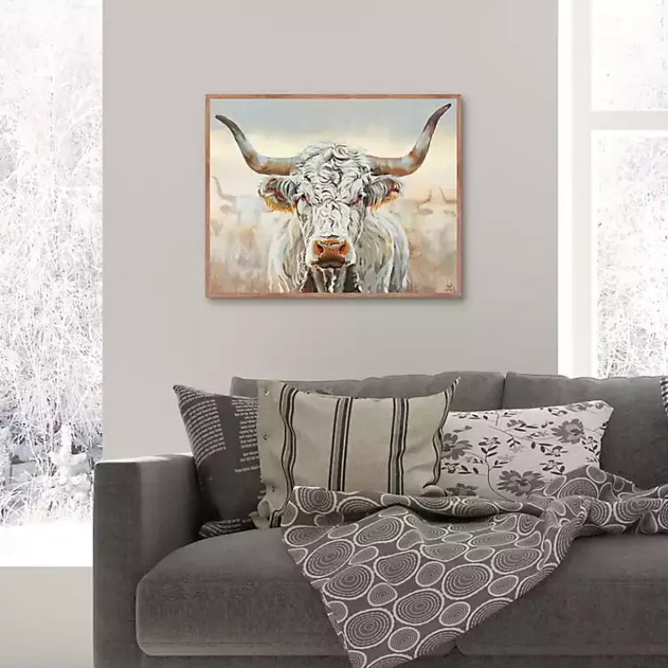 Canvas Art-Kirklands Home Longhorn Framed Canvas Art Print White