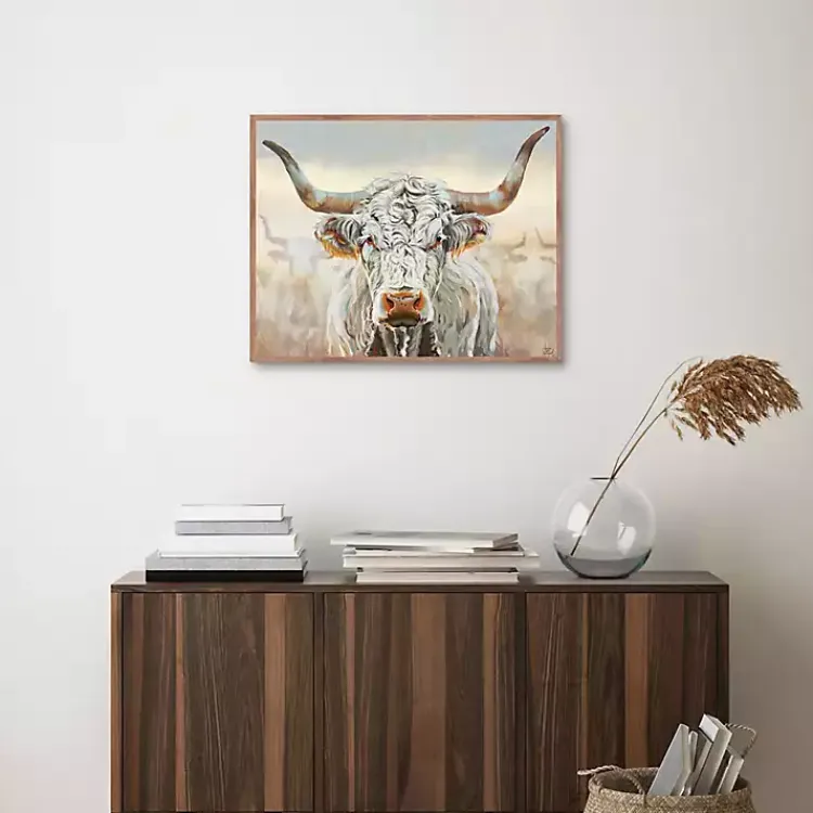 Canvas Art-Kirklands Home Longhorn Framed Canvas Art Print White