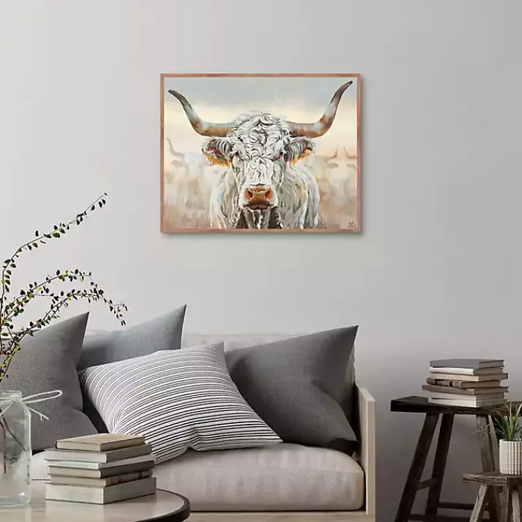 Canvas Art-Kirklands Home Longhorn Framed Canvas Art Print White