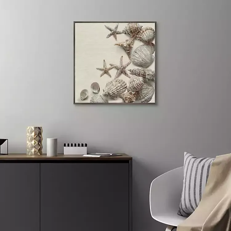 Canvas Art-Kirklands Home Linen Shell Collection Framed Canvas Art Print Tan