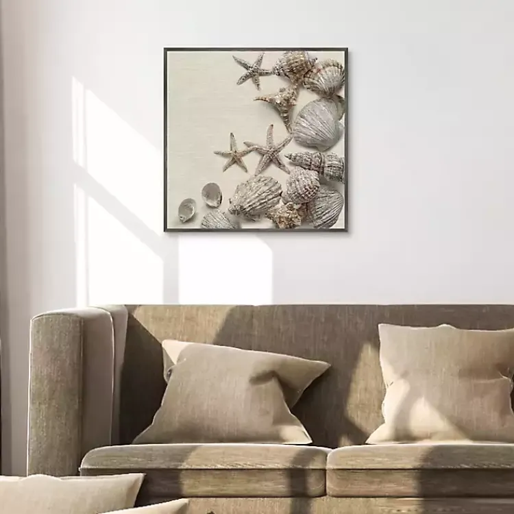 Canvas Art-Kirklands Home Linen Shell Collection Framed Canvas Art Print Tan