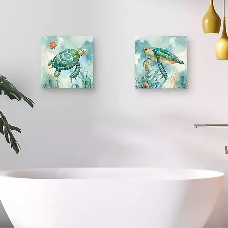 Canvas Art-Kirklands Home Coral Bay Sea Turtle Canvas Art Prints, Set of 2 Blue