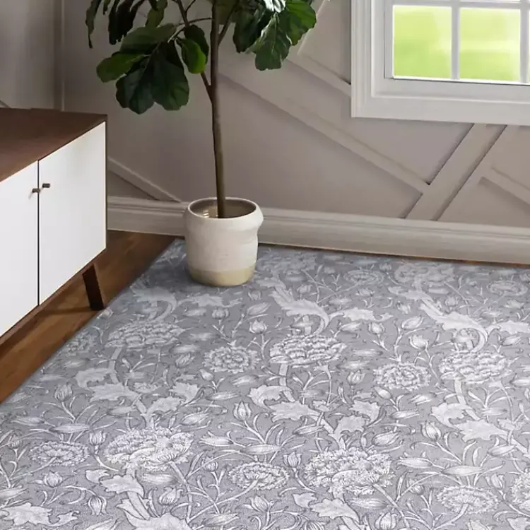 Area Rugs-Kirklands Home Kalini Floral Washable Area Rug, 5x7 Gray