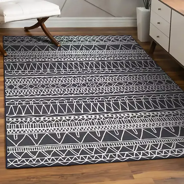 Area Rugs-Kirklands Home Gray Chelsea Geometric Washable Area Rug, 5x7