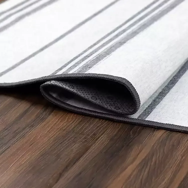 Area Rugs-Kirklands Home Gray and White Stripe Washable Runner, 2x7