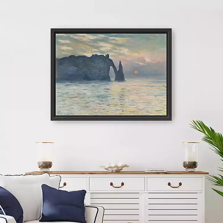 Canvas Art-Kirklands Home The Cliff-Etretat, Sunset Framed Canvas Art Print Blue